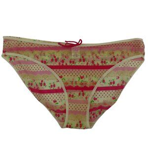 SO Juniors Extra Large XL Panty Floral Flower Pink Yellow Sheer Mesh Bow Accent